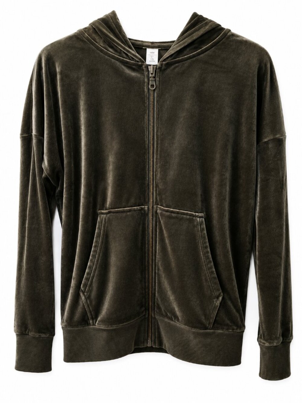 Womens Velour Olive Green Zip-Up Hoodie by Black Bow